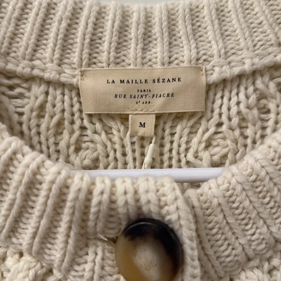 NWT! Sezane Sean Knitwear Sweater Size M Oversized Chunky Stripe Cable Knit - Picture 6 of 8